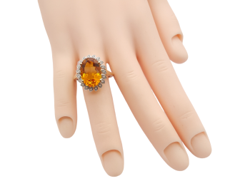 Preview: 9 Karat Damen Ring Citrin & Zirkon 375 Gold RW 18,0 mm Preview: 9 Karat Damen Ring Citrin & Zirkon 375 Gold RW 18,0 mm