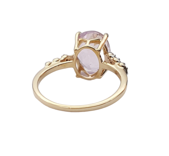 Preview: Restposten Damen Kunzit Diamant Ring 375 - 9 K Gelbgold RW 18,0 Preview: Restposten Damen Kunzit Diamant Ring 375 - 9 K Gelbgold RW 18,0