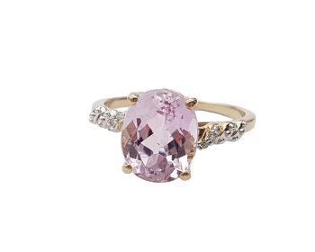 Preview: Restposten Damen Kunzit Diamant Ring 375 - 9 K Gelbgold RW 18,0 Preview: Restposten Damen Kunzit Diamant Ring 375 - 9 K Gelbgold RW 18,0