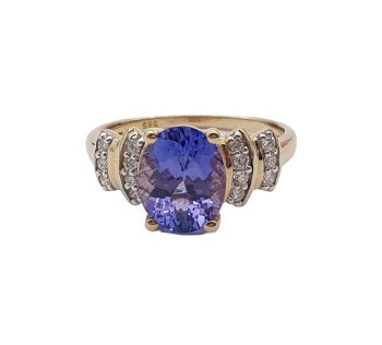 14 Karat Damen Ring AAA Tansanit & Diamanten 585 Gold 57 - 18,0 mm