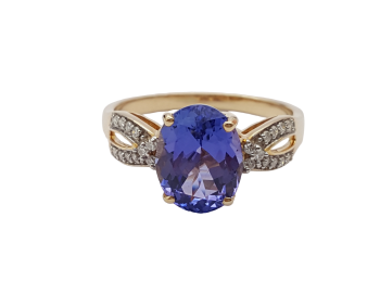 14 Karat Damen Ring AAA Tansanit & Diamanten 585 Gold 57 - 18,0 mm