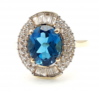 Preview: 9 Karat London Blue Topas Ring 42 x Zirkon 375 Gold 63 - 20,0 mm Ø 4,01 ct. Preview: 9 Karat London Blue Topas Ring 42 x Zirkon 375 Gold 63 - 20,0 mm Ø 4,01 ct.