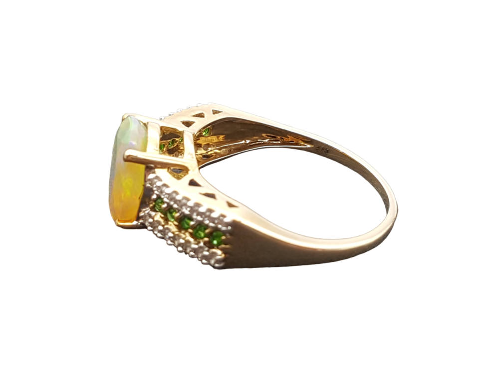 Restposten Ring 375 Gold Äthiopischer Opal & Chromdiopsid RW 57